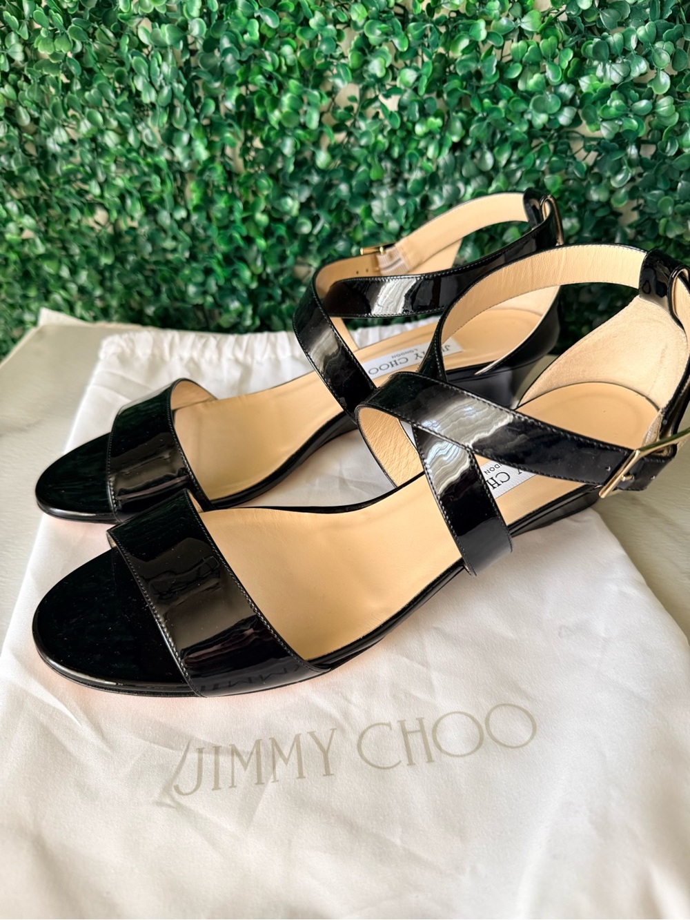 Jimmy Choo Black Patent Leather Ankle Strap Heels Sandals EU 43 US 12 Authentic